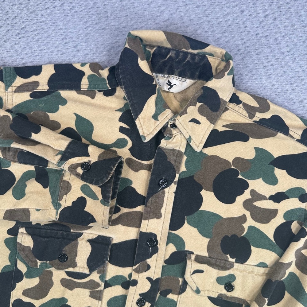 Vintage Duck Camo Chamois Shirt Mens Medium Button Up 1980s Hunting Camo